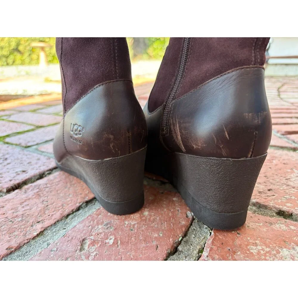 UGG Women's Australia Mischa Boots Stout Brown Waterproof Suede Leather Size 10